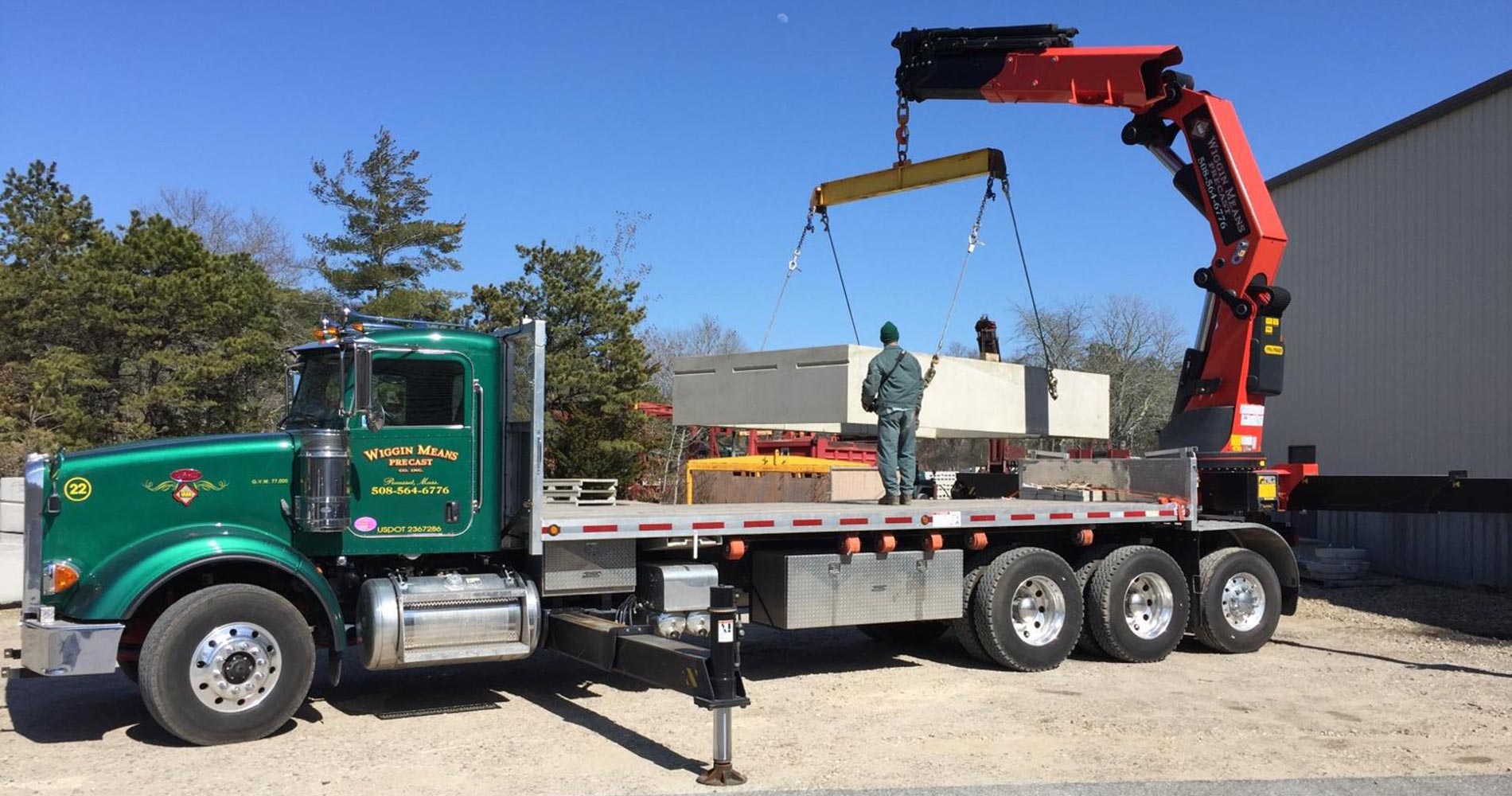 Wiggin Means Precast boom truck setting a precast unit